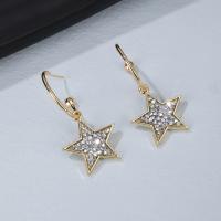 Brass Stud Earring Star gold color plated for woman & with rhinestone white nickel lead & cadmium free Sold By Pair