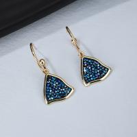 Brass Drop Earring gold color plated for woman & with rhinestone blue nickel lead & cadmium free Sold By Pair
