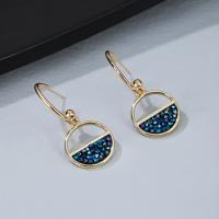 Brass Stud Earring Round gold color plated for woman & with rhinestone blue nickel lead & cadmium free Sold By Pair