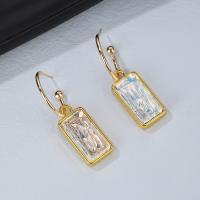 Brass Stud Earring Rectangle gold color plated for woman & with rhinestone white nickel lead & cadmium free Sold By Pair