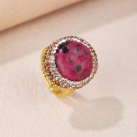 Gemstone Finger Ring, rodonita, with cobre, cromado de cor dourada, para mulher & com strass, vermelho, níquel, chumbo e cádmio livre, Diametro interno:Aprox 17mm, vendido por PC