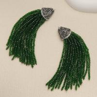 DIY Jewelry Supplies Glass Beads with Nylon & Brass silver color plated for woman & with rhinestone green nickel lead & cadmium free Sold By Pair