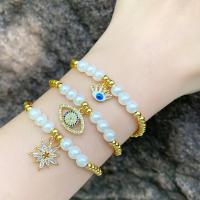 Evil Eye Jewelry Bracelet, Brass, with Plastic Pearl, plated, fashion jewelry & different designs for choice & micro pave cubic zirconia & enamel, more colors for choice, nickel, lead & cadmium free, Length:18 cm, Sold By PC
