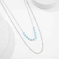 Zinc Alloy Jewelry Necklace with turquoise Double Layer & fashion jewelry & for woman Length Approx 46-55 cm Sold By PC