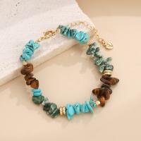 Bracelet en alliage de zinc, avec pierrecaillou & turquoise, avec 6cm chaînes de rallonge, fait à la main, bijoux de mode & Style bohème & pour femme, Longueur:Environ 16 cm, Vendu par PC