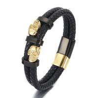 PU Leather Cord Bracelets 304 Stainless Steel with Leather fashion jewelry & for man nickel lead & cadmium free Sold By PC