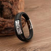 PU Leather Cord Bracelets 304 Stainless Steel with Microfiber PU fashion jewelry & for man nickel lead & cadmium free 21.5cm Sold By PC
