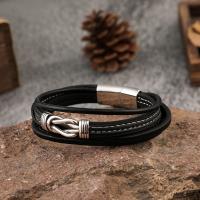 PU Leather Cord Bracelets 304 Stainless Steel with Microfiber PU & Leather fashion jewelry & for man nickel lead & cadmium free 21.5cm Sold By PC