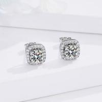 925 Sterling Silver Stud Earrings, with Moissanite, fashion jewelry & for woman, nickel, lead & cadmium free, Sold By PC