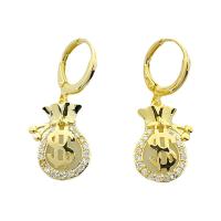 Messing Tropfen Ohrring, Geldsack, vergoldet, für Frau & mit Strass, 10x35mm, verkauft von Paar