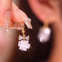 Crystal Drop Earring with Zinc Alloy Flower gold color plated micro pave cubic zirconia & for woman Sold By Pair