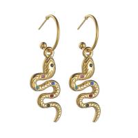 304 Stainless Steel Drop Earring, Snake, 14K gold plated, micro pave cubic zirconia & for woman, 43mm, Sold By Pair