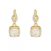 Tibetan Style Drop Earring, Geometrical Pattern, gold color plated, micro pave cubic zirconia & for woman, 10x20mm, Sold By Pair