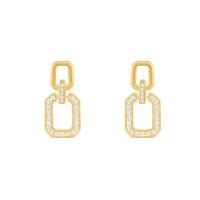 Tibetan Style Drop Earring, Geometrical Pattern, gold color plated, for woman & with rhinestone & hollow, 12x25mm, Sold By Pair