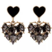 Tibetan Style Drop Earring, Heart, gold color plated, for woman & with rhinestone, 15x25mm, Sold By Pair