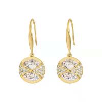 Tibetan Style Drop Earring, Round, gold color plated, micro pave cubic zirconia & for woman, 25mm, Sold By Pair