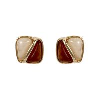 Zinc Alloy Stud Earring with Resin Geometrical Pattern gold color plated Korean style & for woman Sold By Pair