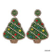 Glass Seed Beads Drop Earring, Christmas Tree, Christmas jewelry & for woman, 45x67mm, Sold By Pair