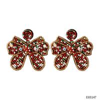 Glass Seed Beads Drop Earring Bowknot Bohemian style & Christmas jewelry & for woman Sold By Pair