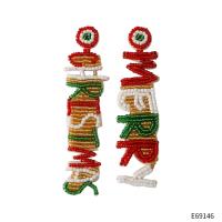 Glass Seed Beads aszimmetrikus fülbevaló, Ábécé betű, Karácsonyi ékszer & a nő, 25x95mm, 25x90mm, Által értékesített pár