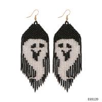 Glass Seed Beads Tassel Earring, Ghost, Halloween Jewelry Gift & for woman, 40x110mm, Sold By Pair