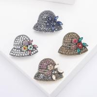 Tibetan Style Brooches, Hat, plated, vintage & fashion jewelry & for woman & with rhinestone, more colors for choice, nickel, lead & cadmium free, 34x27mm, Sold By PC