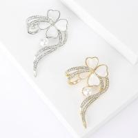 Zinc Alloy Brooches with Shell & Plastic Pearl Four Leaf Clover plated fashion jewelry & for woman & with rhinestone nickel lead & cadmium free Sold By PC