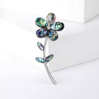 Tibetan Style Brooches, with Abalone Shell, Flower, silver color plated, vintage & fashion jewelry & for woman & with rhinestone, multi-colored, nickel, lead & cadmium free, 24x59mm, Sold By PC