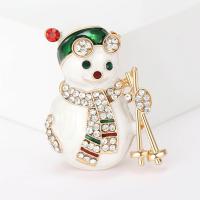 Tibetan Style Brooches, Snowman, gold color plated, fashion jewelry & for woman & enamel & with rhinestone, mixed colors, nickel, lead & cadmium free, 31x42mm, Sold By PC