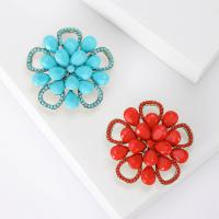 Tibetan Style Brooches, with Resin Rhinestone, Flower, gold color plated, fashion jewelry & for woman & hollow, more colors for choice, nickel, lead & cadmium free, 42x42mm, Sold By PC
