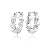 Cubic Zirconia Micro Pave Sterling Silver Earring, 925 Sterling Silver, with Shell Pearl, fashion jewelry & micro pave cubic zirconia & for woman, nickel, lead & cadmium free, 20x5x20mm, Sold By Pair