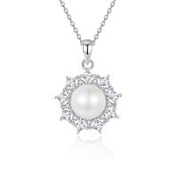 Cubic Zircon Micro Pave 925 Sterling Silver Necklace, with Freshwater Pearl, with 2.75inch extender chain, fashion jewelry & micro pave cubic zirconia & for woman, nickel, lead & cadmium free, Length:Approx 15.74 Inch, Sold By PC