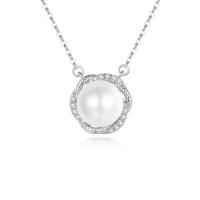 Cubic Zircon Micro Pave 925 Sterling Silver Necklace, with Freshwater Pearl, with 2.75inch extender chain, fashion jewelry & micro pave cubic zirconia & for woman, nickel, lead & cadmium free, Length:Approx 15.74 Inch, Sold By PC