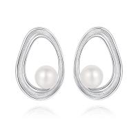 925 Sterling Silver Stud Earrings, with Shell Pearl, fashion jewelry & for woman, nickel, lead & cadmium free, 10x15mm, Sold By Pair