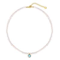 925 Sterling Silver Necklaces with turquoise & Freshwater Pearl with 1.97inch extender chain fashion jewelry & for woman nickel lead & cadmium free Length Approx 14.56 Inch Sold By PC