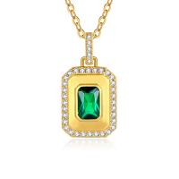 Cubic Zircon Micro Pave 925 Sterling Silver Necklace with Emerald with 1.97inch extender chain 18K gold plated fashion jewelry & micro pave cubic zirconia & for woman nickel lead & cadmium free Length Approx 15.74 Inch Sold By PC