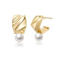925 Sterling Silver Stud Earrings, with Shell Pearl, plated, fashion jewelry & for woman, more colors for choice, nickel, lead & cadmium free, 10x19mm, Sold By Pair