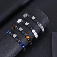 Gemstone Bracelets, Elastic Thread, with Black Magnetic Stone & Howlite & Map Stone & Lava & Tiger Eye, handmade, fashion jewelry & different materials for choice & for man, Length:Approx 17-22 cm, Sold By PC