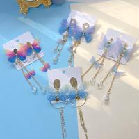 Zinc Alloy Stud Earring with Plastic Pearl Butterfly fashion jewelry & for woman & with rhinestone nickel lead & cadmium free 110mm Sold By Pair