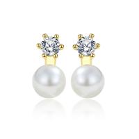 Cubic Zirconia Micro Pave Sterling Silver Earring 925 Sterling Silver with Plastic Pearl plated micro pave cubic zirconia & for woman 11mm Sold By Pair