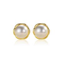 925 Sterling Silver Stud Earrings with Plastic Pearl plated for woman 9mm Sold By Pair