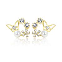 Cubic Zirconia Micro Pave Sterling Silver Earring 925 Sterling Silver with Plastic Pearl Butterfly plated micro pave cubic zirconia & for woman 12mm Sold By Pair