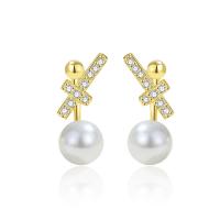 Cubic Zirconia Micro Pave Sterling Silver Earring, 925 Sterling Silver, with Plastic Pearl, plated, micro pave cubic zirconia & for woman, more colors for choice, Sold By Pair