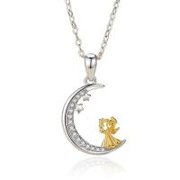 Cubic Zircon Micro Pave 925 Sterling Silver Necklace, with 5CM extender chain, Moon, plated, micro pave cubic zirconia & for woman, platinum color, Length:Approx 40 cm, Sold By PC