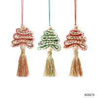 Hilo de algodón Ornamentos colgantes, con Hilos de oro & madera, Árbol de Navidad, hecho a mano, Diseño de Navidad & Estilo bohemio, más colores para la opción, 65x250mm, Vendido por UD
