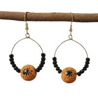 Wood Drop Earring, with Seedbead & Tibetan Style, gold color plated, Halloween Jewelry Gift & different styles for choice & for woman, 35x60mm, Sold By Pair