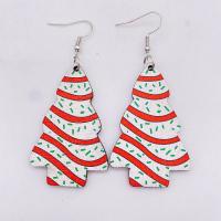 Wood Drop Earring Christmas Tree Christmas jewelry & for woman Sold By Pair