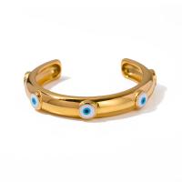 Evil Eye Smycken Armband, 304 rostfritt stål, 18K guldpläterad, mode smycken & för kvinna & emalj, gyllene, Innerdiameter:Ca 57.6mm, Säljs av PC