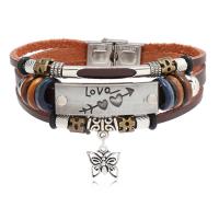 PU Leather Bracelet, with 304 Stainless Steel & Tibetan Style, handmade, fashion jewelry & for man, coffee color, Length:Approx 21 cm, Sold By PC