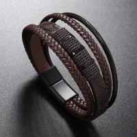 cuir PU bracelet, avec alliage de zinc, bijoux de mode & multicouche & pour homme, plus de couleurs à choisir, Longueur:Environ 21 cm, Vendu par PC